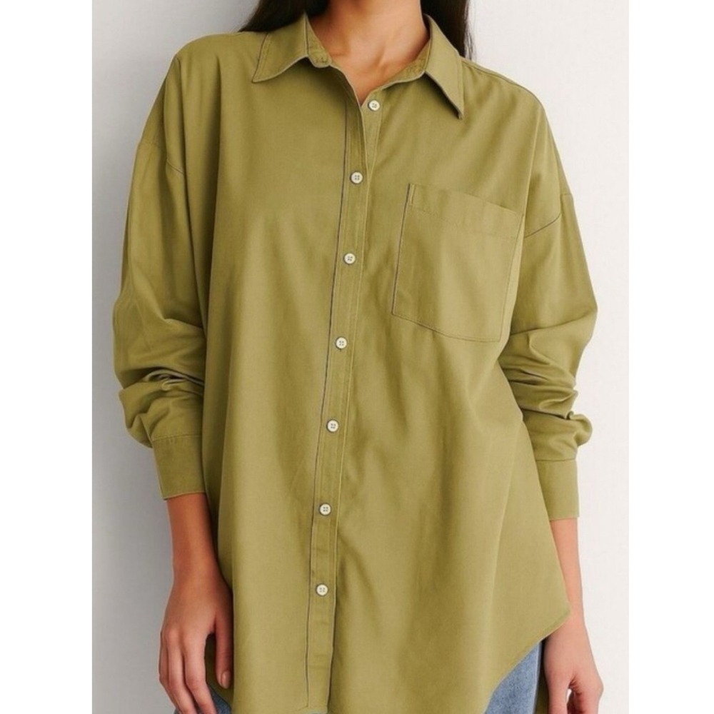 Maeve Anthropologie Womens Bennett Button Down Shirt S Green Cotton Oversized
